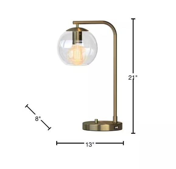 Hampton Bay Frazier 21.5 in. Antique Brass Table Lamp with USB Port
