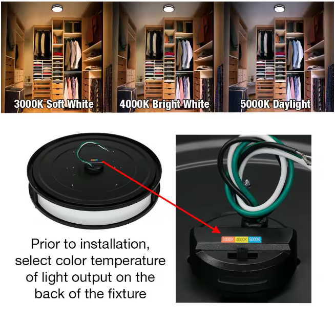 Commercial Electric 15 in. Matte Black Orbit LED Flush Mount Ceiling Light Night Light 1600 Lumens Adjust Color Temperatures