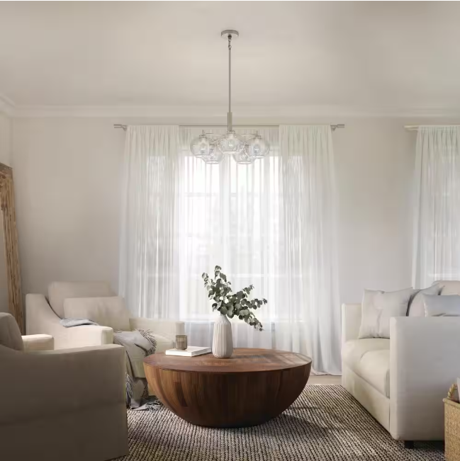 KICHLER Anamaya 23.5 in. 5-Light Brushed Nickel Vintage Farmhouse Shaded Circle Chandelier for Kitchen
