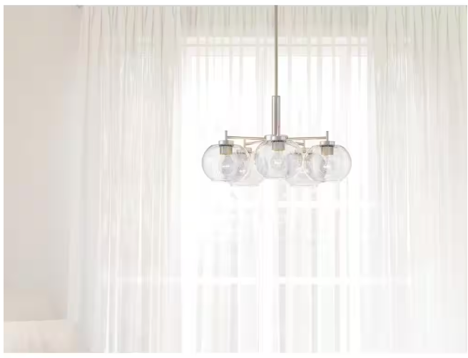 KICHLER Anamaya 23.5 in. 5-Light Brushed Nickel Vintage Farmhouse Shaded Circle Chandelier for Kitchen