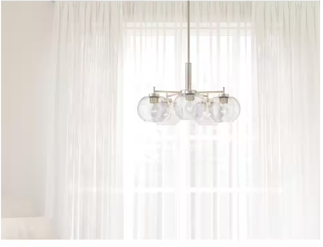 KICHLER Anamaya 23.5 in. 5-Light Brushed Nickel Vintage Farmhouse Shaded Circle Chandelier for Kitchen