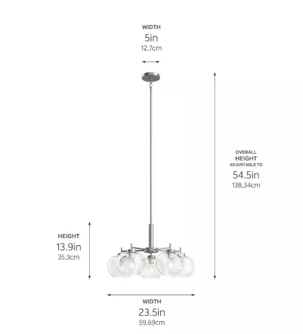 KICHLER Anamaya 23.5 in. 5-Light Brushed Nickel Vintage Farmhouse Shaded Circle Chandelier for Kitchen
