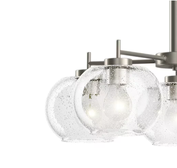 KICHLER Anamaya 23.5 in. 5-Light Brushed Nickel Vintage Farmhouse Shaded Circle Chandelier for Kitchen
