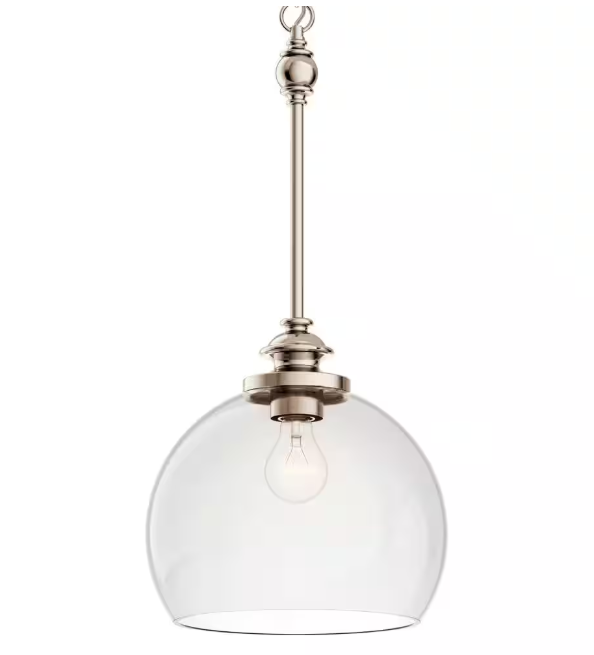 KICHLER Lecelles 1-Light Polished Nickel Traditional Globe Kitchen Pendant Hanging Light with Clear Glass Shade