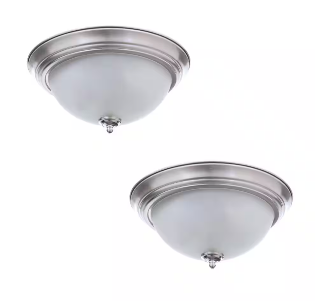 Commercial Electric 11 in. 1-Light Brushed Nickel Flush Mount with Frosted Glass Shade (2-Pack)