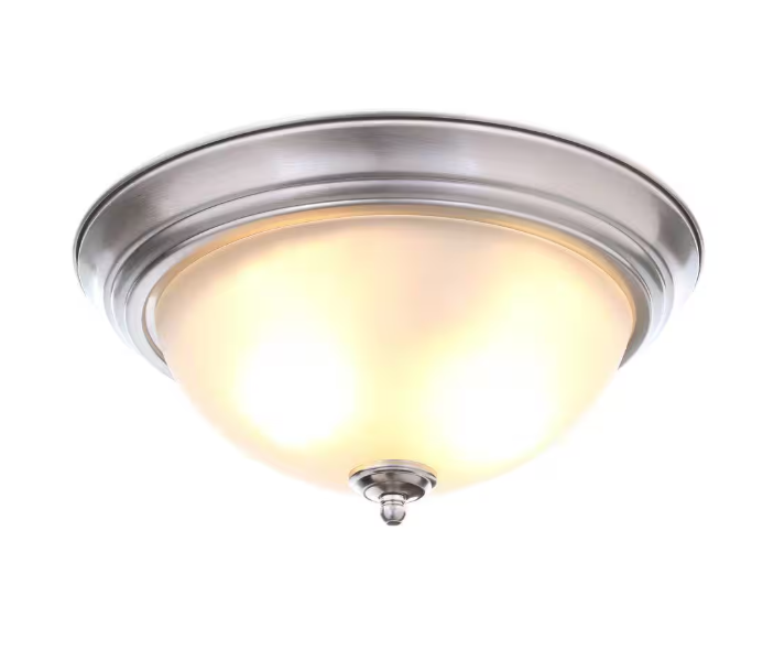 Commercial Electric 11 in. 1-Light Brushed Nickel Flush Mount with Frosted Glass Shade (2-Pack)