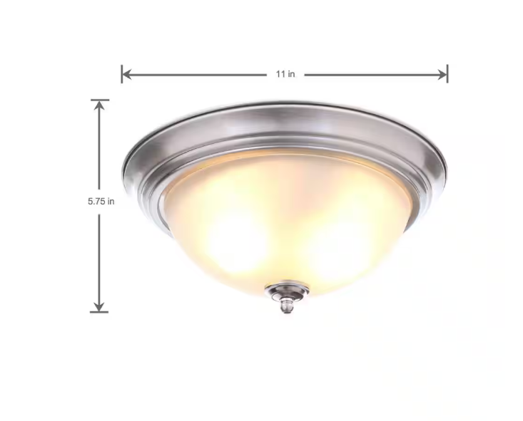 Commercial Electric 11 in. 1-Light Brushed Nickel Flush Mount with Frosted Glass Shade (2-Pack)