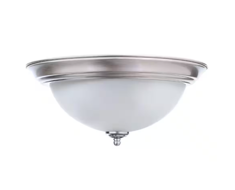Commercial Electric 11 in. 1-Light Brushed Nickel Flush Mount with Frosted Glass Shade (2-Pack)