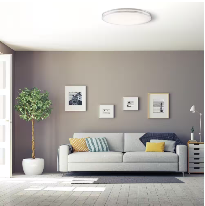 Commercial Electric Commercial Electric 32 in. Modern Brushed Nickel Dimmable Integrated LED Flush Mount Ceiling Light