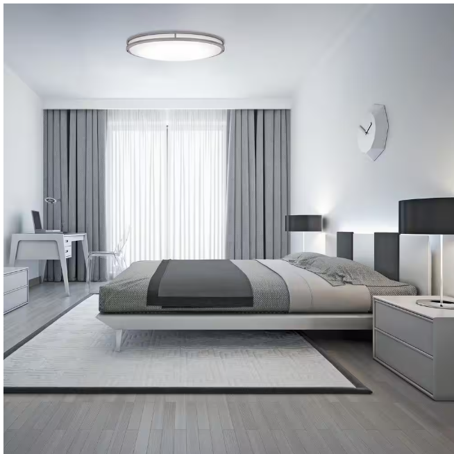 Commercial Electric Commercial Electric 32 in. Modern Brushed Nickel Dimmable Integrated LED Flush Mount Ceiling Light