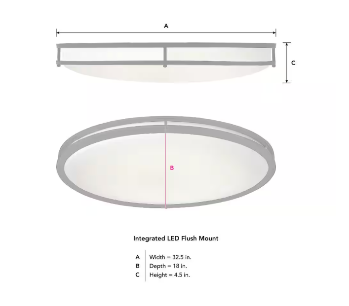 Commercial Electric Commercial Electric 32 in. Modern Brushed Nickel Dimmable Integrated LED Flush Mount Ceiling Light