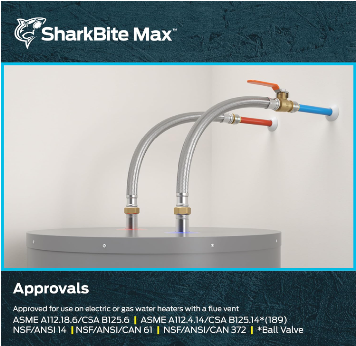 SharkBite Max UR3068FX18BV 1/2" x 3/4" FIP 18-in Water Heater Connect Ball Valve