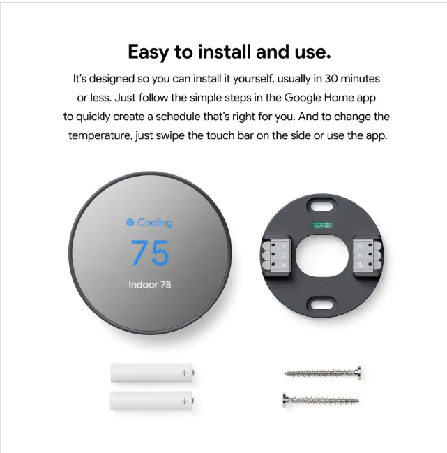Google Nest Thermostat - Smart Programmable Wi-Fi Thermostat - Charcoal
