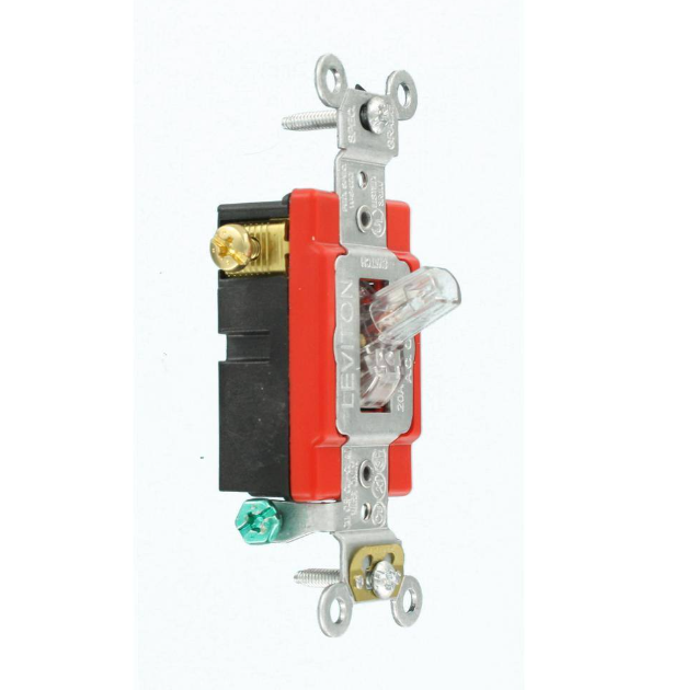 Leviton 20 Amp Industrial Grade Heavy Duty 3-Way Lighted Handle Toggle Switch, Clear 1223-LHC