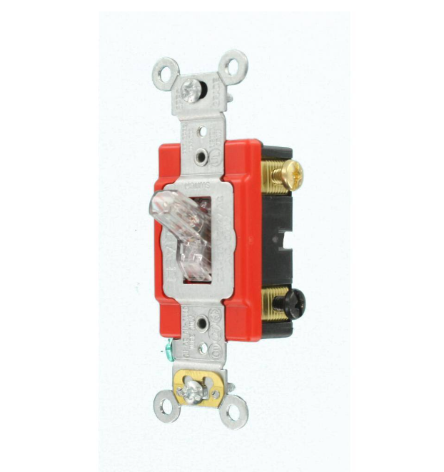 Leviton 20 Amp Industrial Grade Heavy Duty 3-Way Lighted Handle Toggle Switch, Clear 1223-LHC