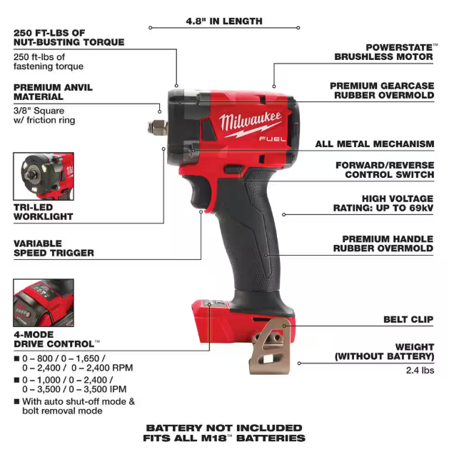 Milwaukee M18 FUEL GEN-3 18-Volt Lithium-Ion Brushless Cordless 3/8 in. Compact