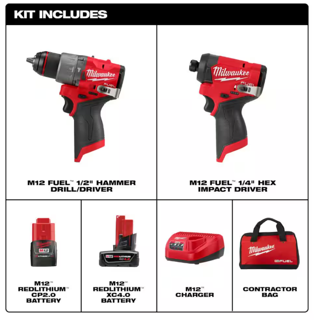 Milwaukee 3497-22 Cordless Hammer Drill/Impact Driver Combo Kit w/ Batteries NEW