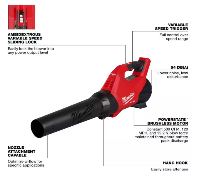 Milwaukee M18 FUEL 120 MPH 500 CFM 18V Lithium-Ion Brushless Cordless Handheld Blower (Tool-Only)