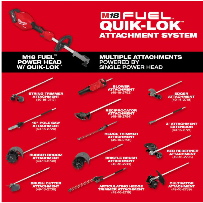 Milwaukee M18 FUEL 18V Brushless Cordless Battery Powered QUIK-LOK Power Head with Attachment Capability (Tool-Only)