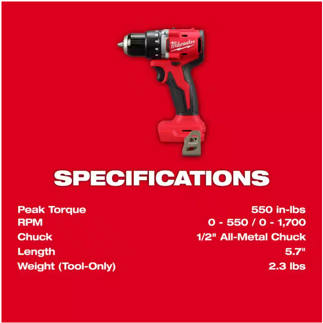 Milwaukee M18 18V Lithium-Ion Brushless Cordless 1/2 in. Compact Drill/Driver (Tool, Charger & Bag)-Only)