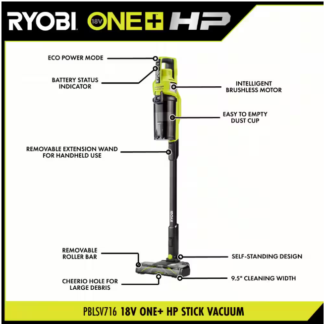 RYOBI ONE+ HP 18V Cordless Pet Stick Vacuum Cleaner (Tool Only)