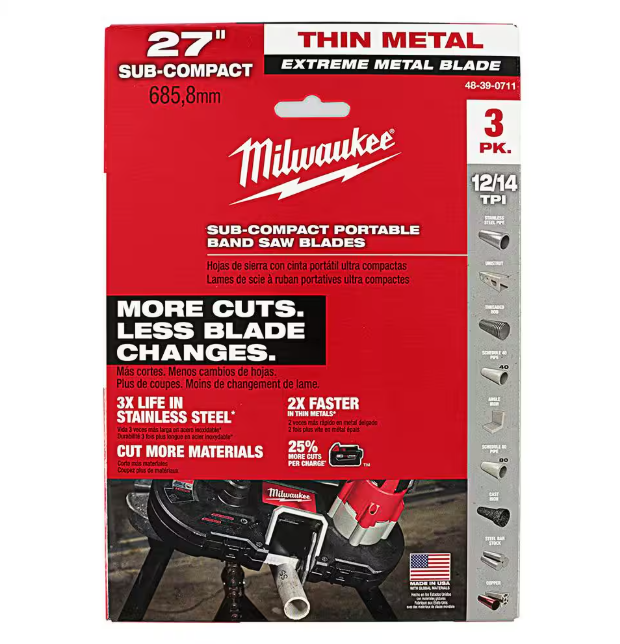 Milwaukee 27 in. 12/14 TPI Sub Compact Extreme Thin Metal Cutting Band Saw Blade (3-Pack) For M12 Bandsaw