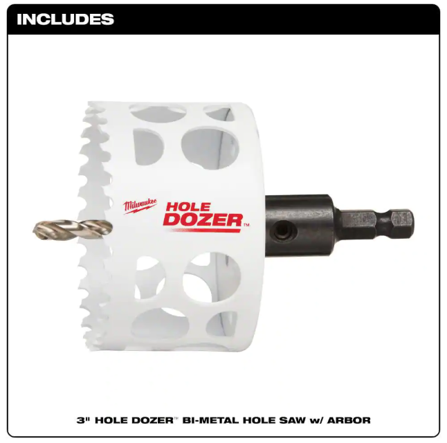 Milwaukee 3 in. Hole Dozer Bi-Metal Hole Saw with 3/8 in. Arbor & Pilot Bit