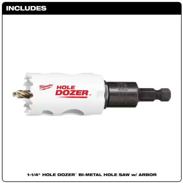 Milwaukee 1-1/4 in. Hole Dozer Bi-Metal Hole Saw with 3/8 in. Arbor & Pilot Bit