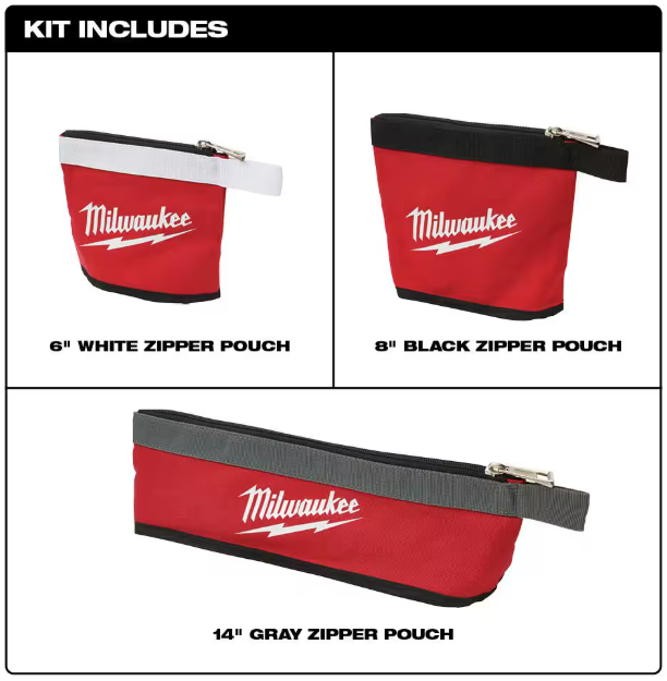 Milwaukee 14 in., 8 in. and 6 in. Multi-Size Zipper Tool Bags in Red (3-Pack)