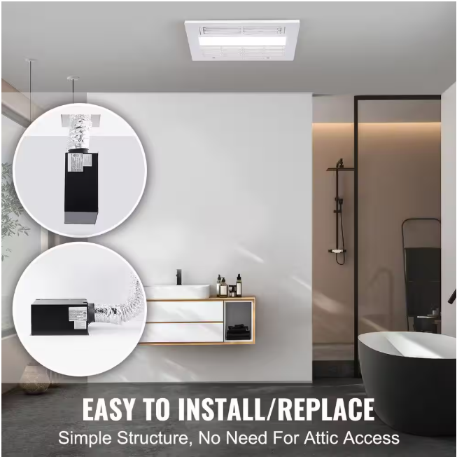 SKYSHALO 110 CFM Bathroom Exhaust Fan 1500-Watt Heating Energy-Saving Bathroom Ceiling Fan, Low Noise Operation, Energy-Saving