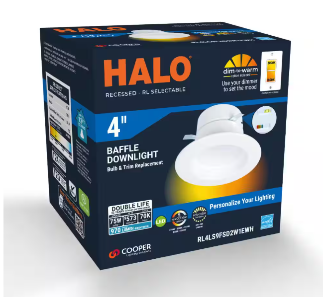HALO RL4 Series 4-inch recessed LED retrofit module Selectable CCT and Lumens, Integrated LED Matte white