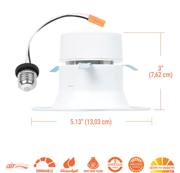 HALO RL4 Series 4-inch recessed LED retrofit module Selectable CCT and Lumens, Integrated LED Matte white