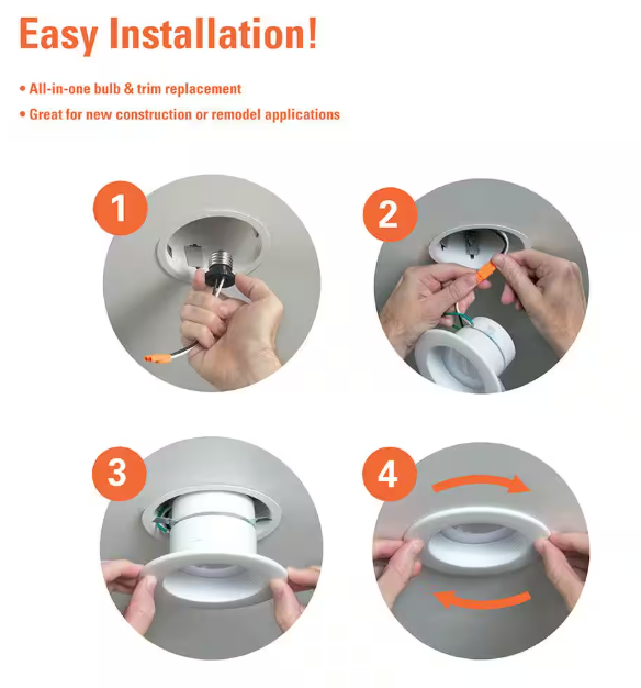 HALO RL4 Series 4-inch recessed LED retrofit module Selectable CCT and Lumens, Integrated LED Matte white