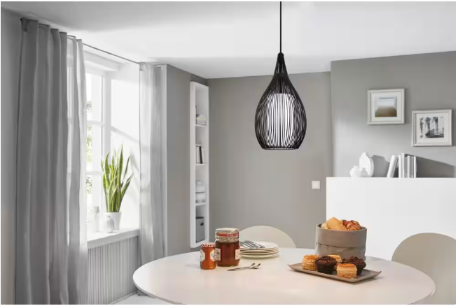 Eglo Razoni 7.50 in. W x 59 in. H 1-Light White Pendant Light with Opal Satin Glass Shade