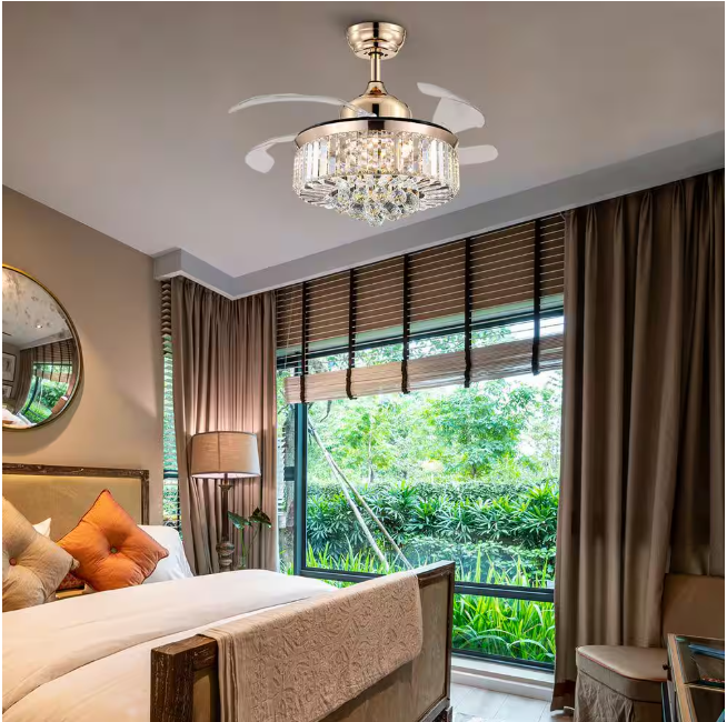 ANTOINE 36 in. Integrated LED Indoor Gold Crystal Chandelier Retractable Blades Ceiling Fan with Light and Remote