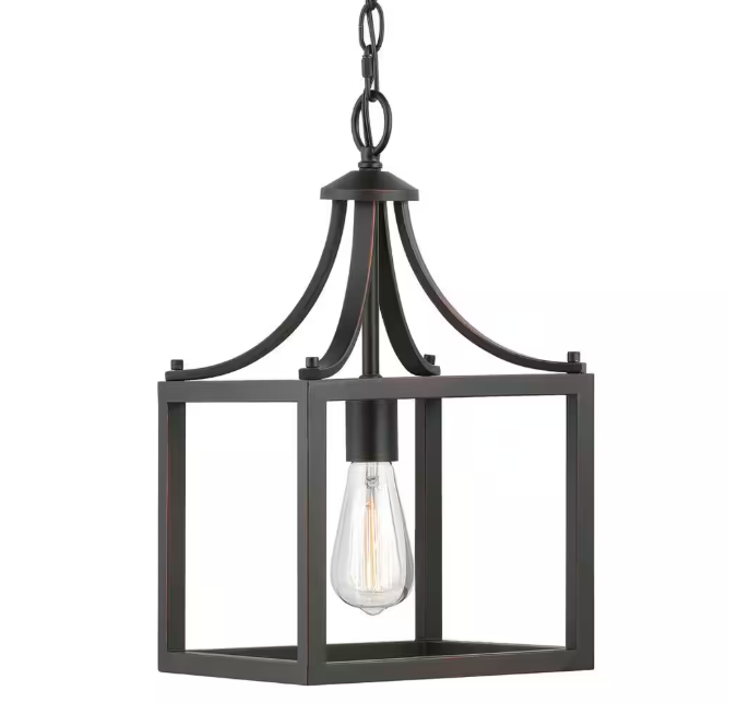 Hampton Bay Boswell Quarter 9-1/2 in. 1-Light Distressed Black Farmhouse Mini-Pendant Kitchen Light
