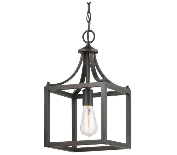 Hampton Bay Boswell Quarter 9-1/2 in. 1-Light Distressed Black Farmhouse Mini-Pendant Kitchen Light