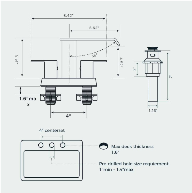 FURUISI 4 in. Centerset Double Handle Low Arc Bathroom Faucet with Pop-up Drain Kit Included in Matte Black
