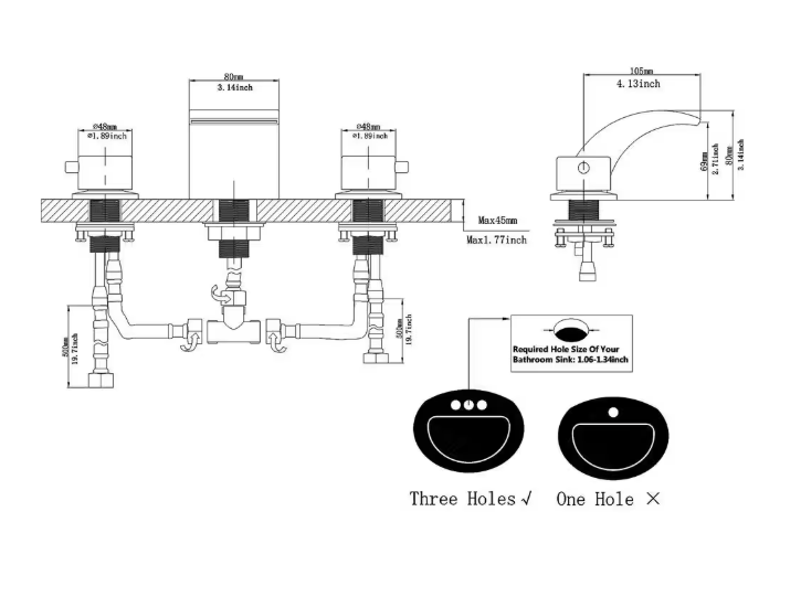 BWE 8 in. Widespread Waterfall Double Handle Three Holes Bathroom Faucet With Led Light in Matte Black