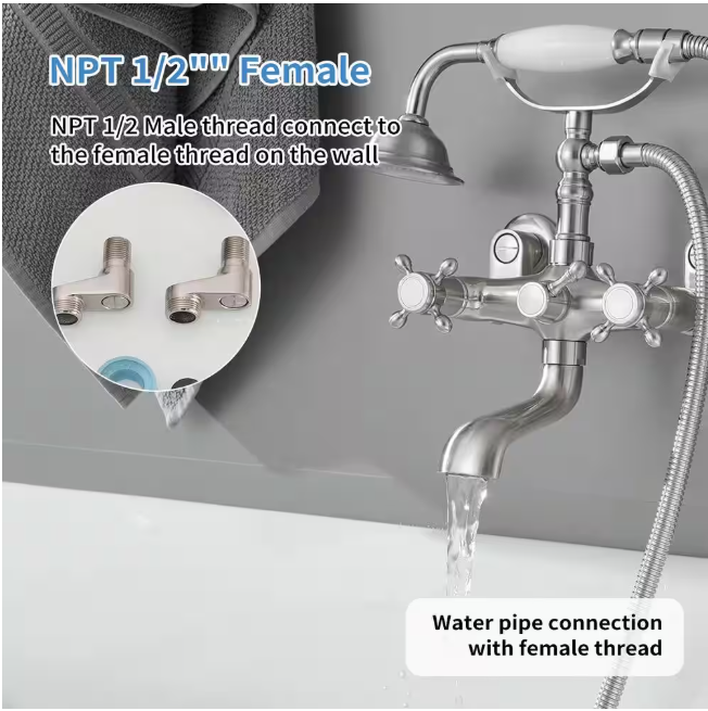 BWE 3-Handle Claw Foot Tub Faucet with Telephone Shaped Hand Shower Old Style Spigot and Hand Shower in Brushed Nickel