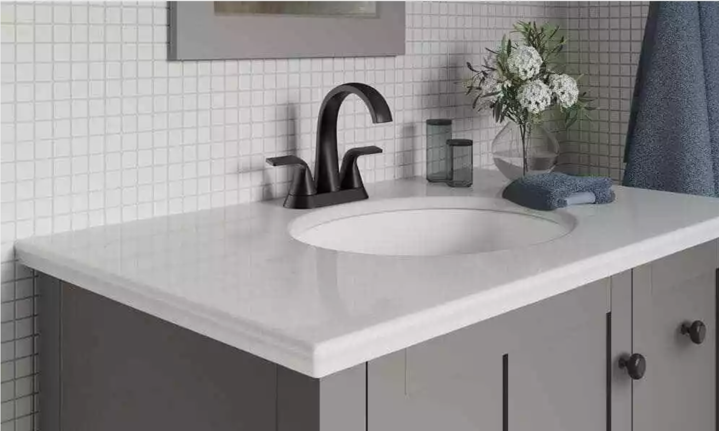 KOHLER Cursiva 4 in. Centerset Double Handle Bathroom Faucet in Matte Black
