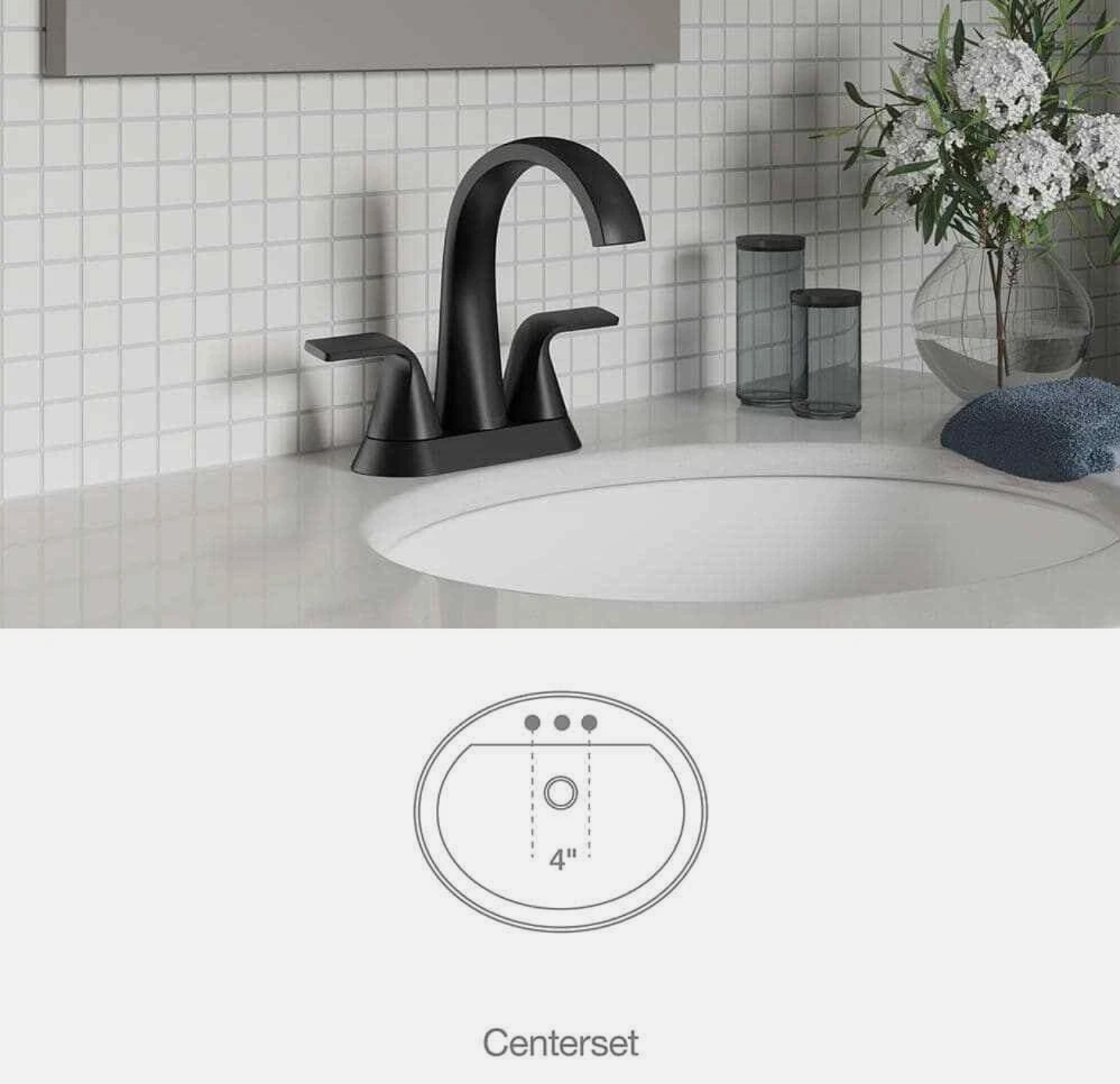 KOHLER Cursiva 4 in. Centerset Double Handle Bathroom Faucet in Matte Black
