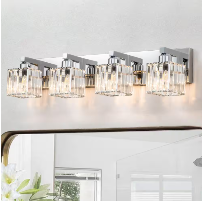 EDISLIVE Orillia 27.5 in. 4-Light Chrome Bathroom Vanity Light with Crystal Shades