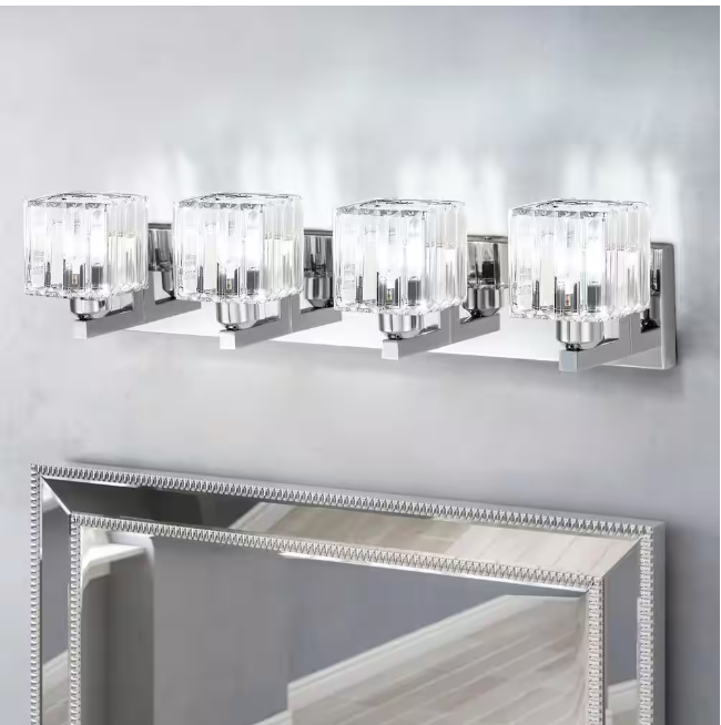 EDISLIVE Orillia 27.5 in. 4-Light Chrome Bathroom Vanity Light with Crystal Shades