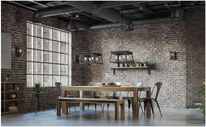 Progress Lighting Briarwood Collection 4-Light Cerused Black Oak Farmhouse Square Chandelier Light