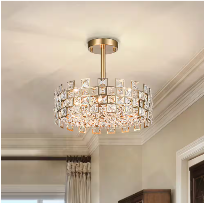 EDISLIVE Paisley 15 in. 3-Light Crystal Drum Gold Semi Flush Mount