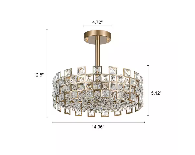 EDISLIVE Paisley 15 in. 3-Light Crystal Drum Gold Semi Flush Mount
