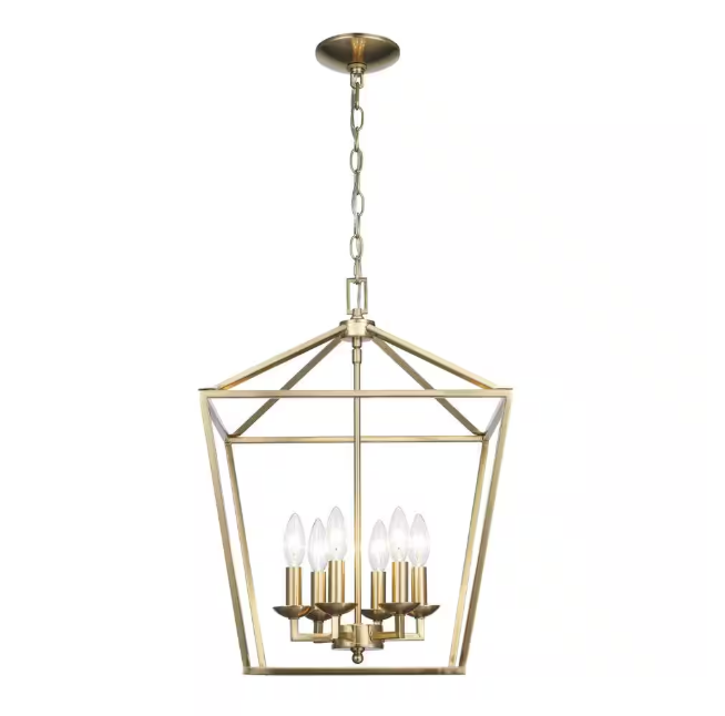 Home Decorators Collection Weyburn 6-Light Gold Farmhouse Chandelier Light Fixture with Caged Metal Shade