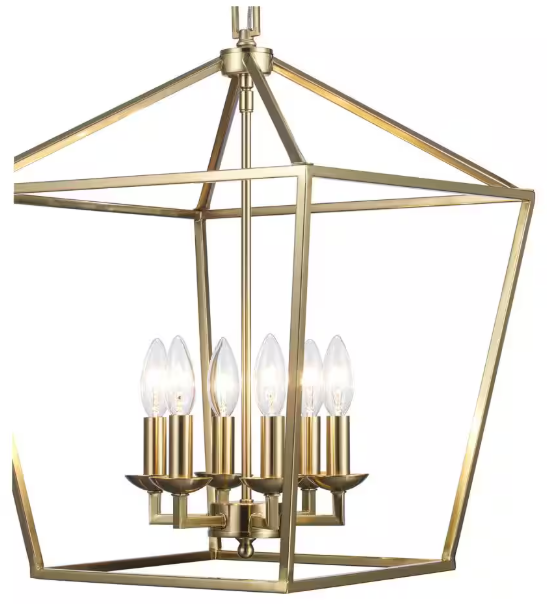 Home Decorators Collection Weyburn 6-Light Gold Farmhouse Chandelier Light Fixture with Caged Metal Shade