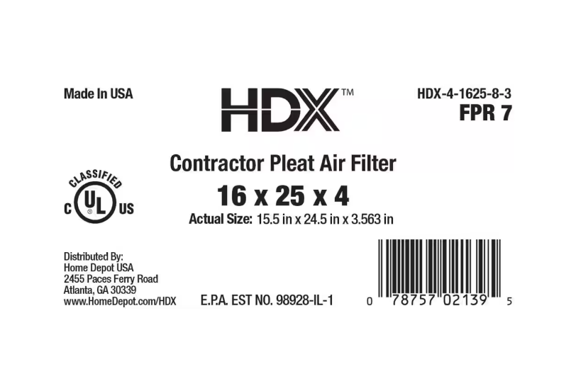 (Pack of 3) HDX 16 in. x 25 in. x 4 in. Contractor Pleated Air Filter FPR 7, MERV 8